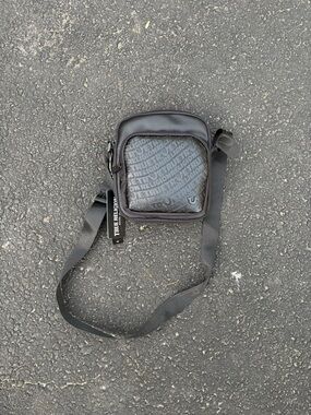 True Religion Black Logo-Embossed Crossbody Belt Bag